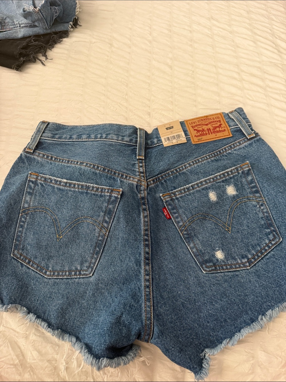 Levi's Distressed Blue Denim Jean Shorts - Picture 3 of 4